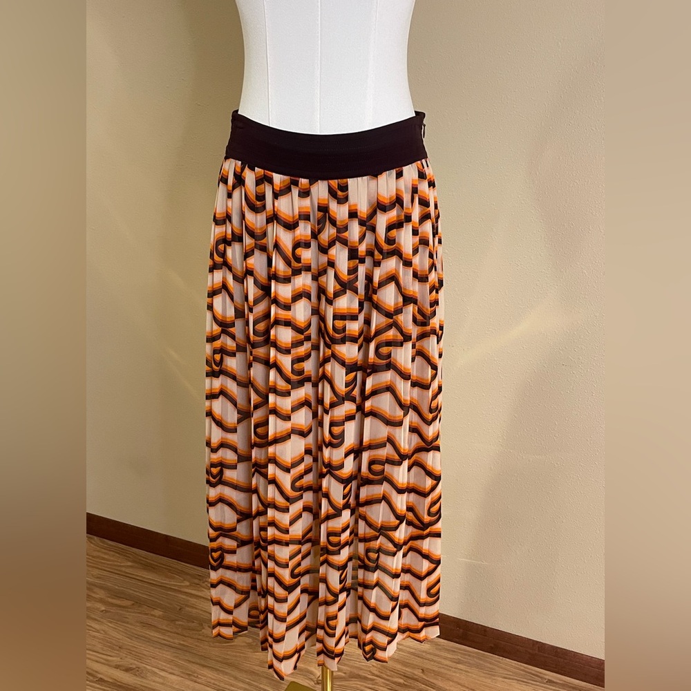 Geometric Patterned Orange and Maroon Maxi Skirt